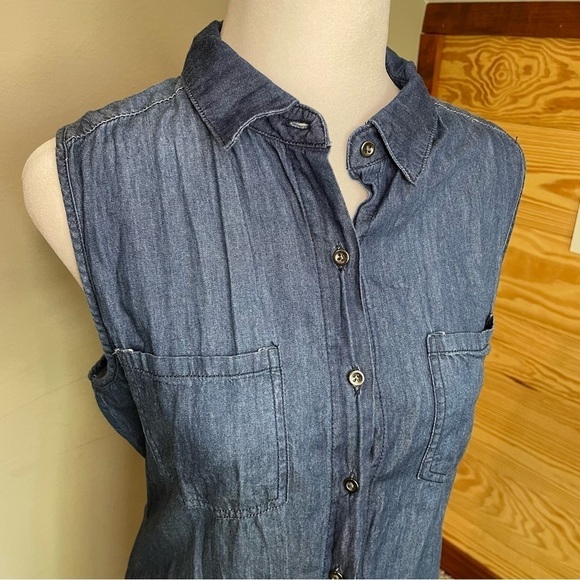 Wax Jean Sleeveless Button Up Dark Wash Denim Dress Medium - Picture 4 of 8